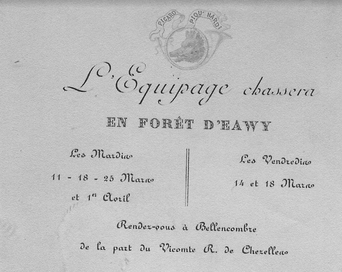 Cartons d'invitation - Collection particulière - Don à la Société de Vènerie M. Berge